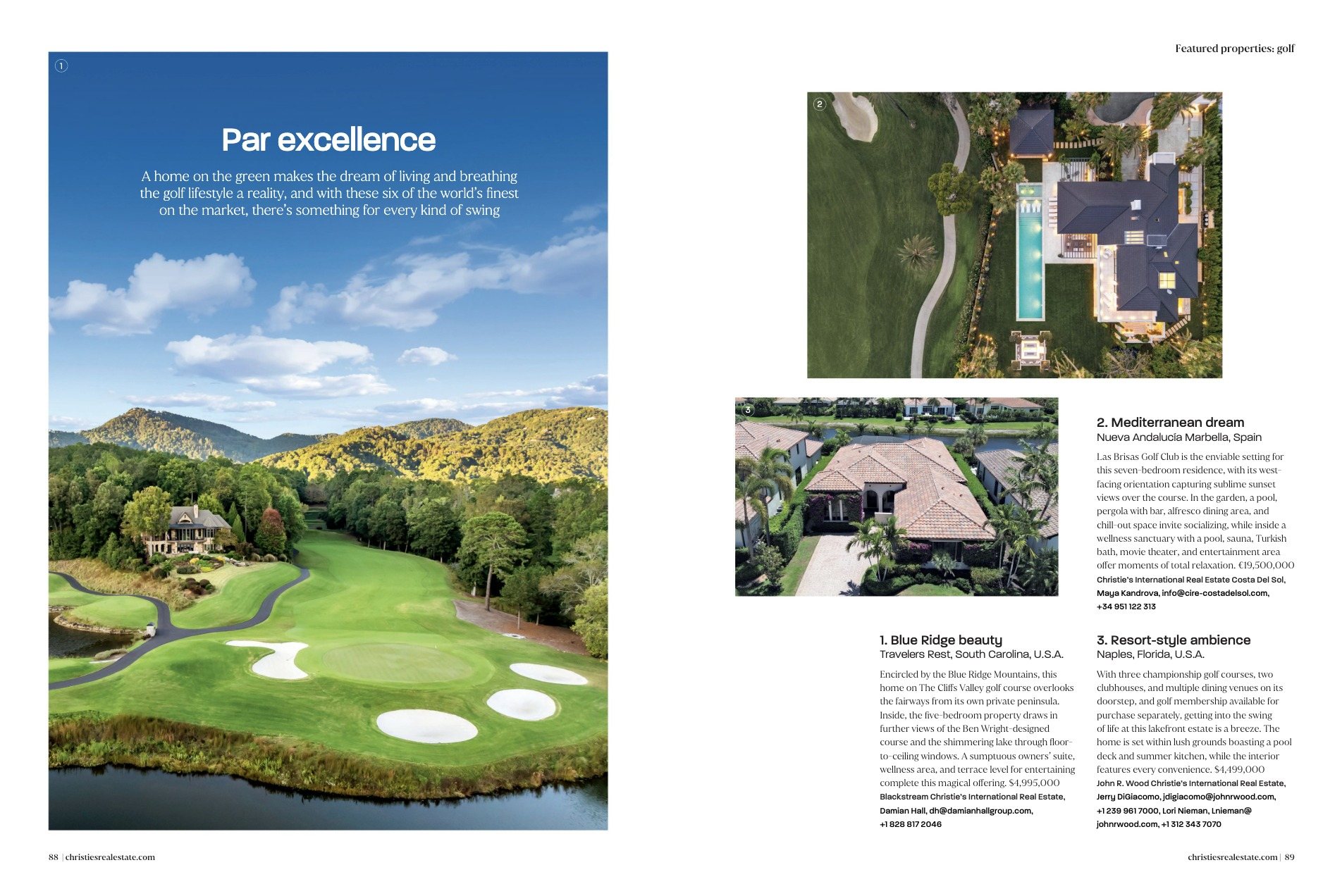 Christie's International Real Estate Magazine pages 88 and 89, Par excellence, opening with 15 Water View Court