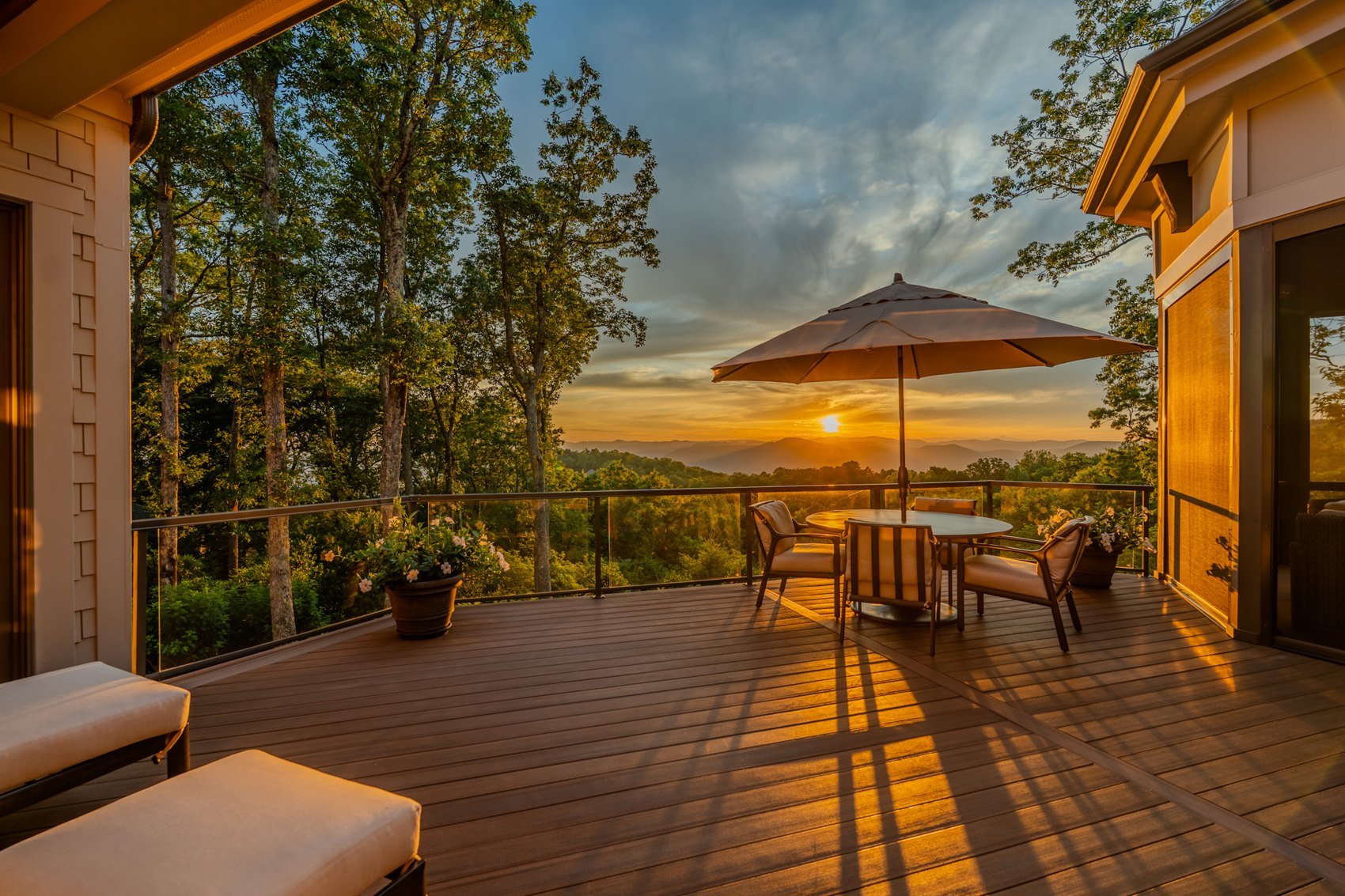 A deck at sunset in The Cliffs at Glassy